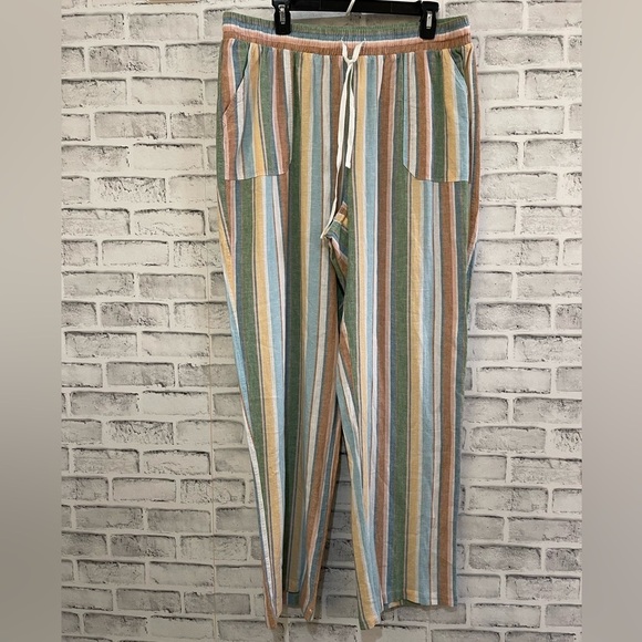 Cato Pants - NWT! Women’s Cato BOHO linen blend wide leg earth colored striped pants 18/20W